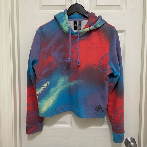Adidas Big Mood Hero Hoodie Cropped Multicolor w/ Emojis Women’s Size‎ Large - Picture 1 of 6